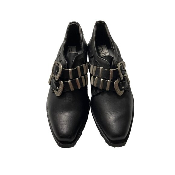 Vintage Molts Womens Black Leather Western Buckle Goth Witchy Ankle Booties 6 - Picture 2 of 10